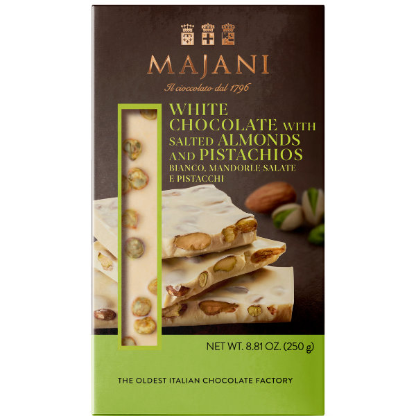 Majani Almonds and Salted Pistachio White Chocolate Snap Bar